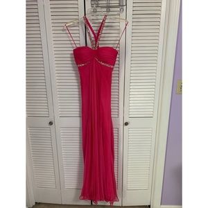LaFemme chiffon pink prom dress with beaded straps